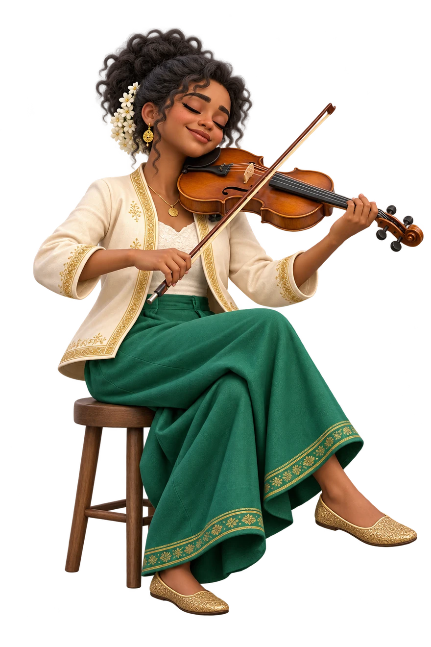 Soft smile, closed eyes and a gentle violin embrace.